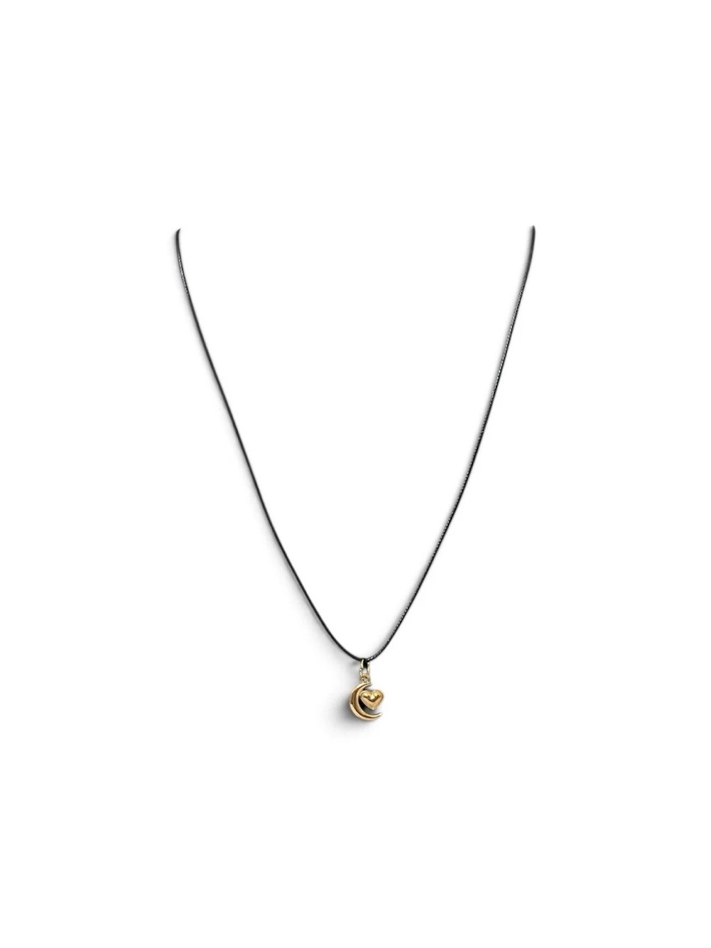 Gold Tone Crescent Moon Heart Charm Pendant Necklace Leather Cord Celestial